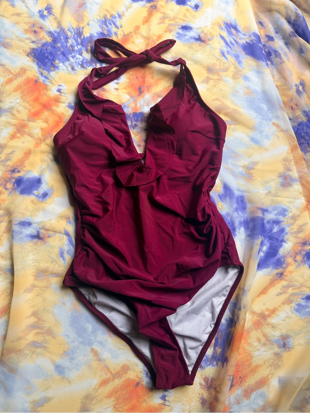 size s 🌴burgundy halter ruffle one-piece swimsuit🌴